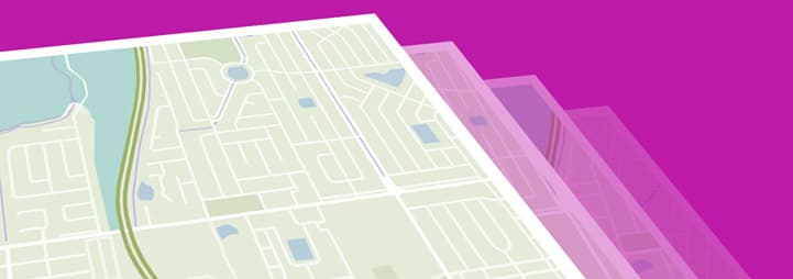 Layered maps on a purple background