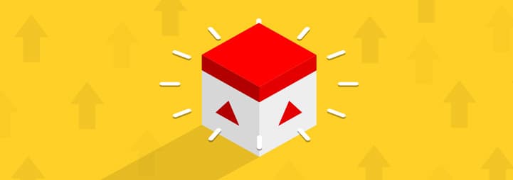 Isometric cube of the Fulcrum logo atop a yellow background with a pattern of arrows