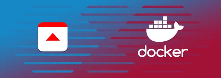 Fulcrum and Docker logos on a blue & purple gradient background