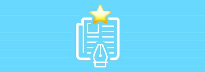 Pen & paper icon with a gold star at the top on a light blue background