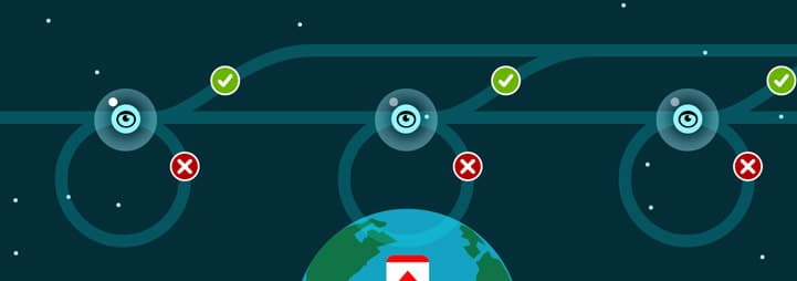 Fulcrum icon centered on a graphic of Earth with an illustration of a workflow above