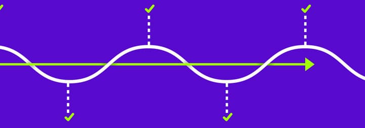 Wave line bisecting a blue background with green arrow pointing to the right
