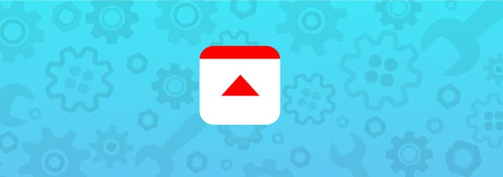 Fulcrum icon on a blue background patterned with gear icons