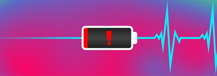Empty battery icon on blue & purple gradient background