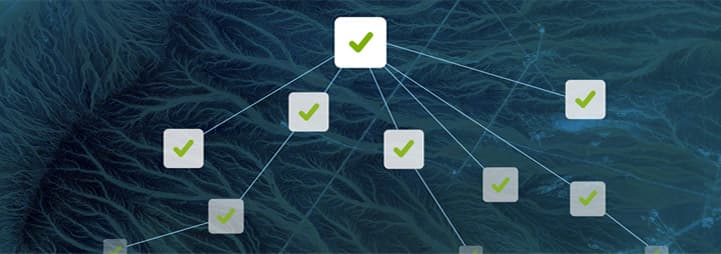 Blue terrain map background underneath interconnected checkboxe icons