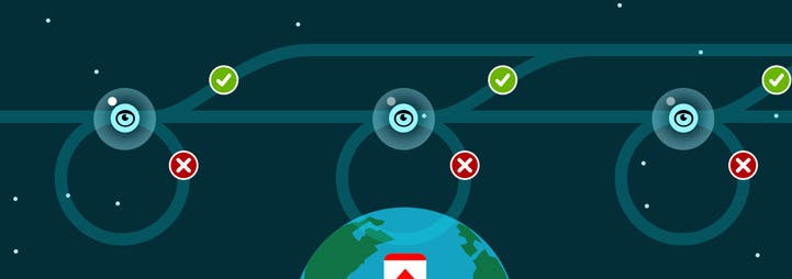 Fulcrum icon centered on a graphic of Earth with an illustration of a workflow above