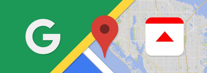 Google Maps icon with Fulcrum icon and a large map pin between them