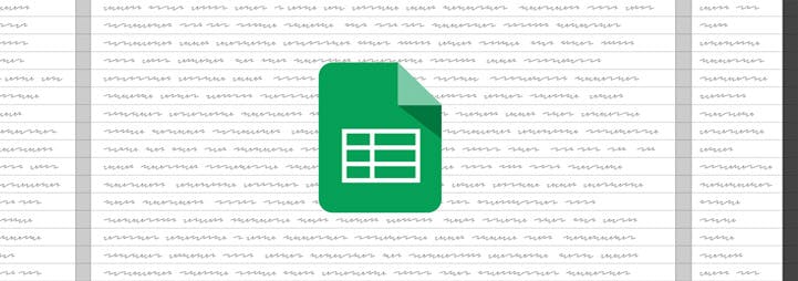 Google Sheets icon overlaying an abstraction of a spreadsheet