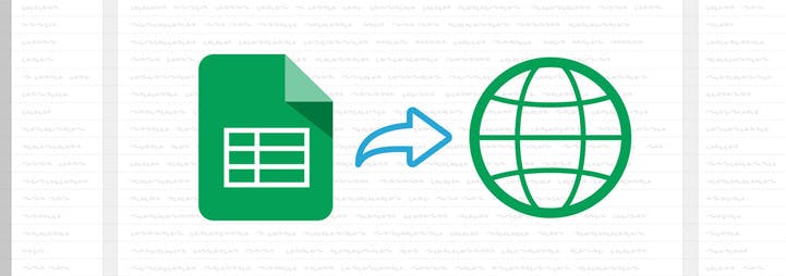 Google Sheets icon with an arrow pointing to a globe icon overlaying an abstraction of a spreadsheet