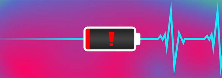 Empty battery icon on blue & purple gradient background