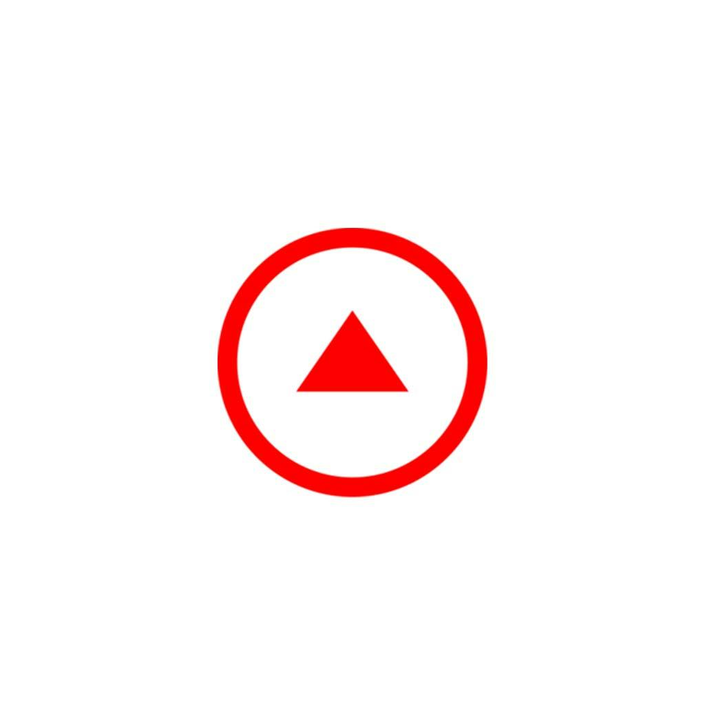 Fulcrum icon, a red triangle enclosed in a red circle